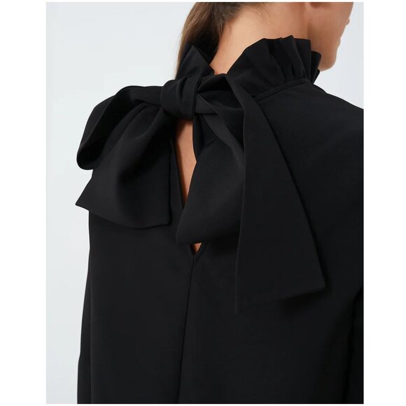 Tuckernuck Black Faye Blouse size M medium ruffle neck bow back 3/4 sleeve top - Picture 3 of 10